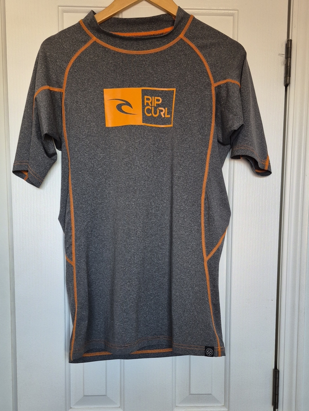Rip Curl Gray Rash Guard with Orange Logo & Trim